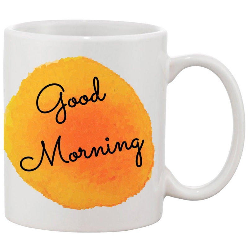 Tailorly White Ceramic 11 oz Mug - Good Morning Vibrant Orange And Yellow Watercolor Shape Reminiscent Of A Morning Sun