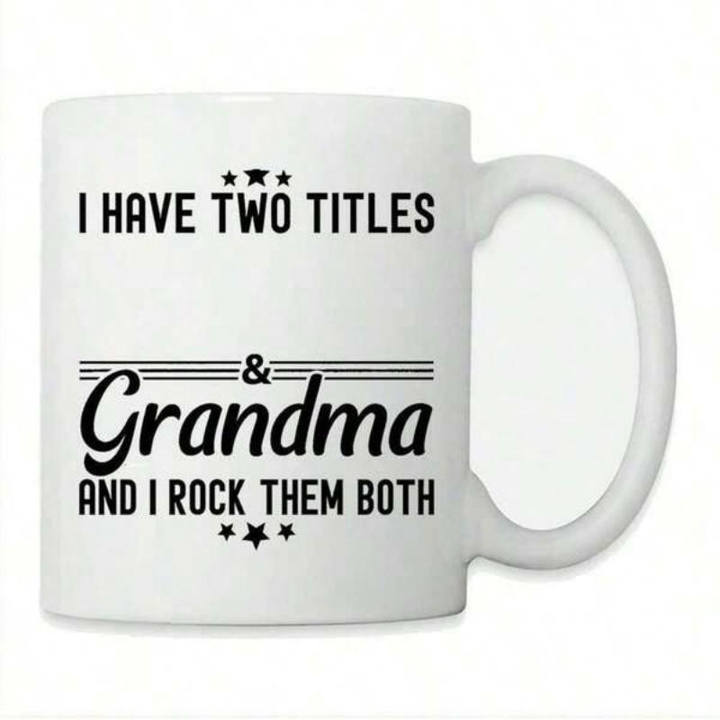 Tailorly White Ceramic 11 oz Mug - I Have Two Titles Grandma And I Rock Them Both Minimalist Black Typography With Decorative Stars And Horizontal Lines Set