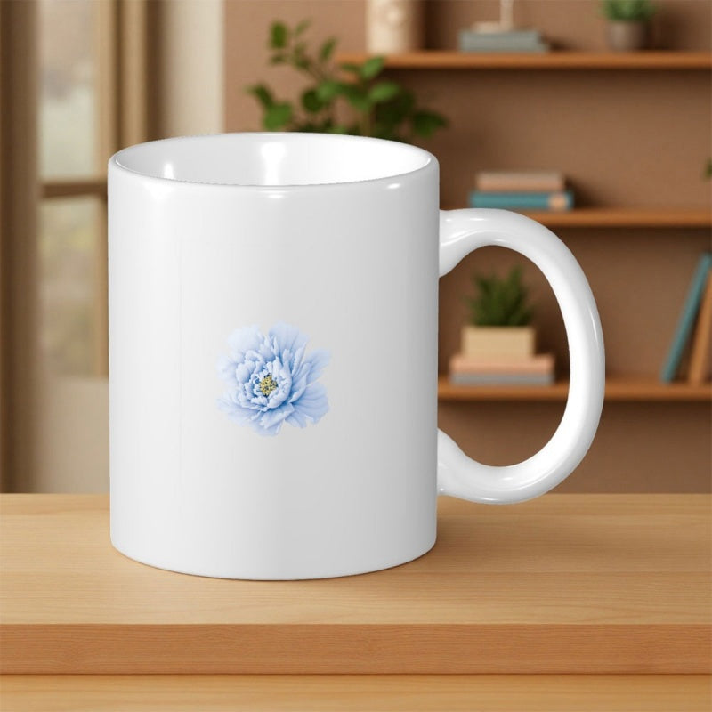 Tailorly White Ceramic 11 oz Mug - Elegant Watercolor Blue Petals Blooming Softly In A Serene Natural Style Flower