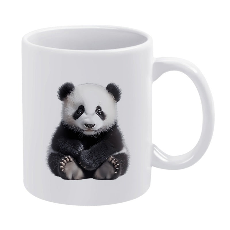Tailorly White Ceramic 11 oz Mug - Cute Fluffy Baby Bear Sitting Peacefully With Soft Black White Fur Panda