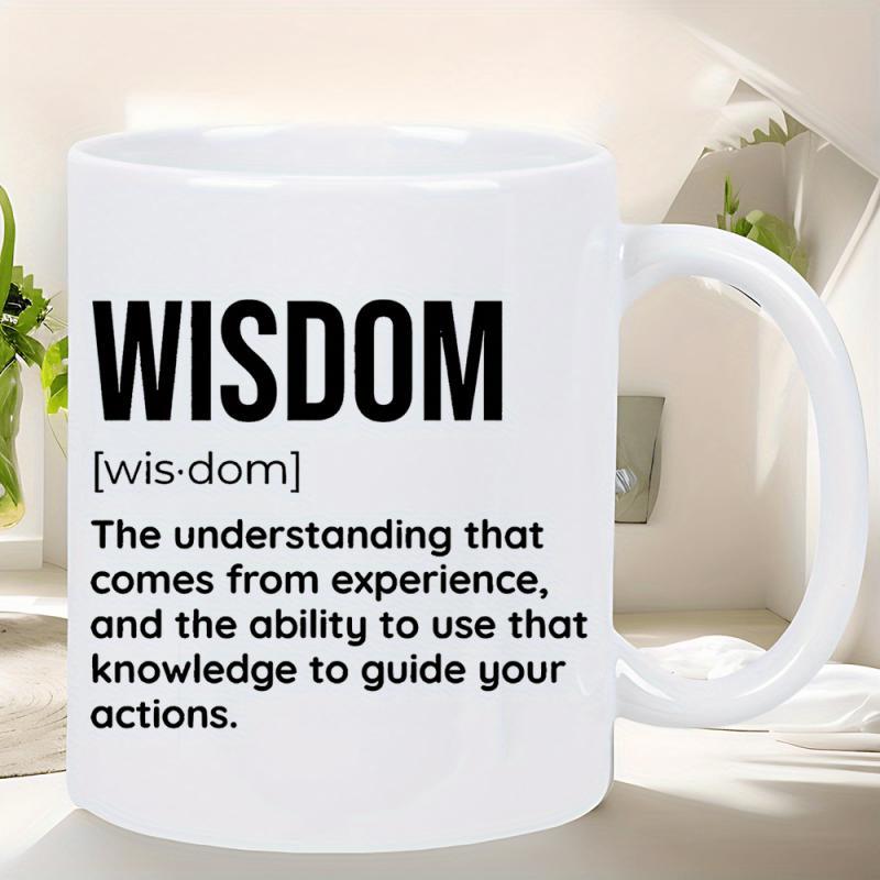 Tailorly White Ceramic 11 oz Mug - Wisdom Minimalist Bold Typographic Definition Printed On A Simple