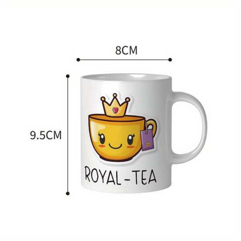 Tailorly White Ceramic 11 oz Mug - Royal Tea Cute Yellow Cartoon Cup Wearing Golden Crown And Smiling Happily Mug