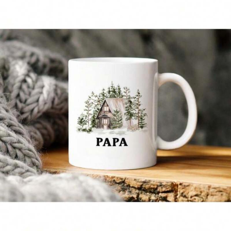 Tailorly White Ceramic 11 oz Mug - Papa Serene Rustic A Frame Cottage Surrounded By Lush Evergreen Pine Forest Cabin