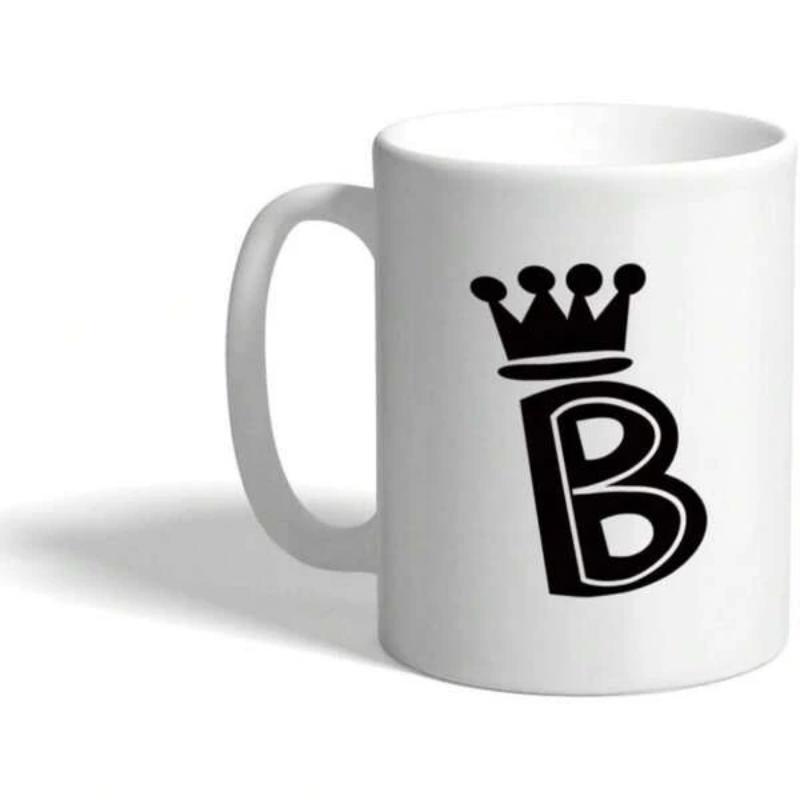 Tailorly White Ceramic 11 oz Mug - B Elegant Hand Drawn Crown Sitting Above A Bold Minimalist Letter B
