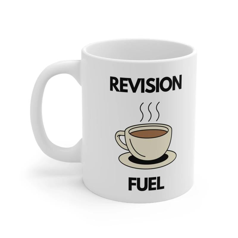 Tailorly White Ceramic 11 oz Mug - Revision Fuel Steaming Hot Cup Of Coffee Resting On A Small Saucer Cup
