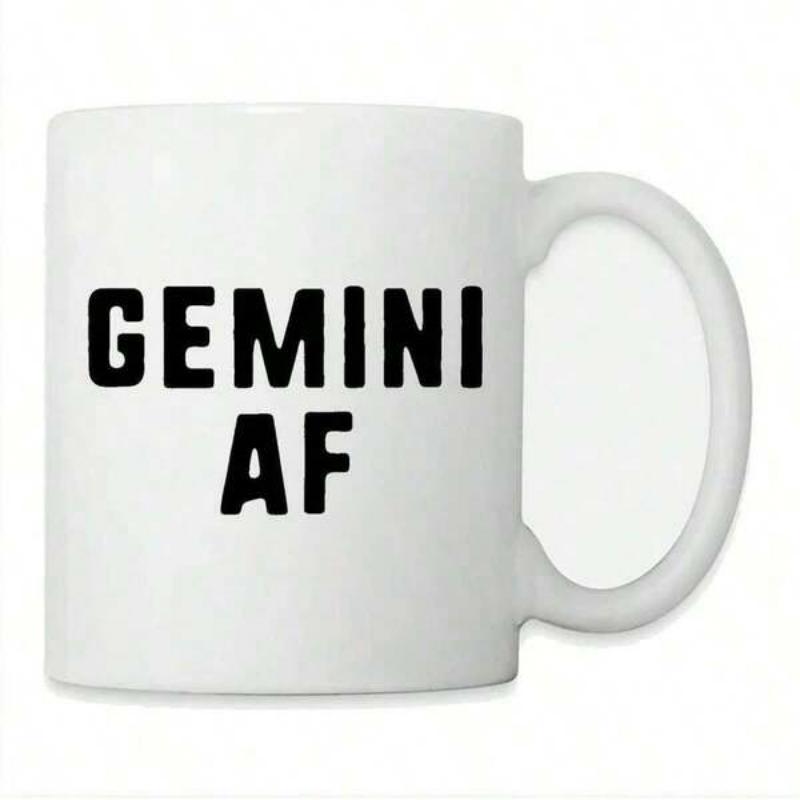 Tailorly White Ceramic 11 oz Mug - Gemini AF Simple White Ceramic Vessel Featuring Bold Black Block Lettering Mug