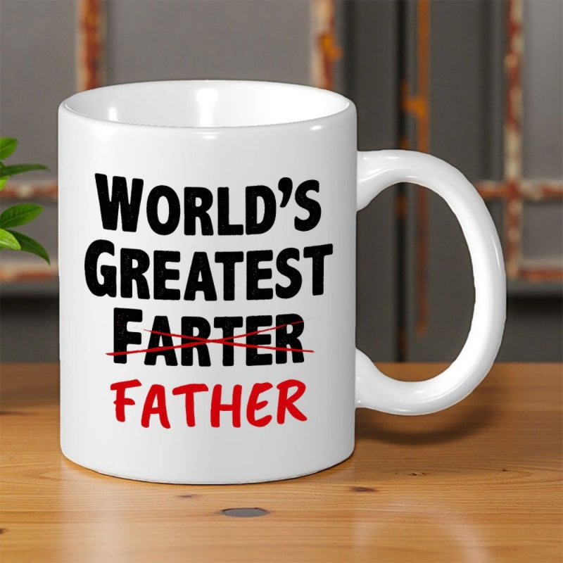 Tailorly White Ceramic 11 oz Mug - World's Greatest Farter Father Humorous Bold Typographic Design Featuring Striking Red And Black Lettering Mug
