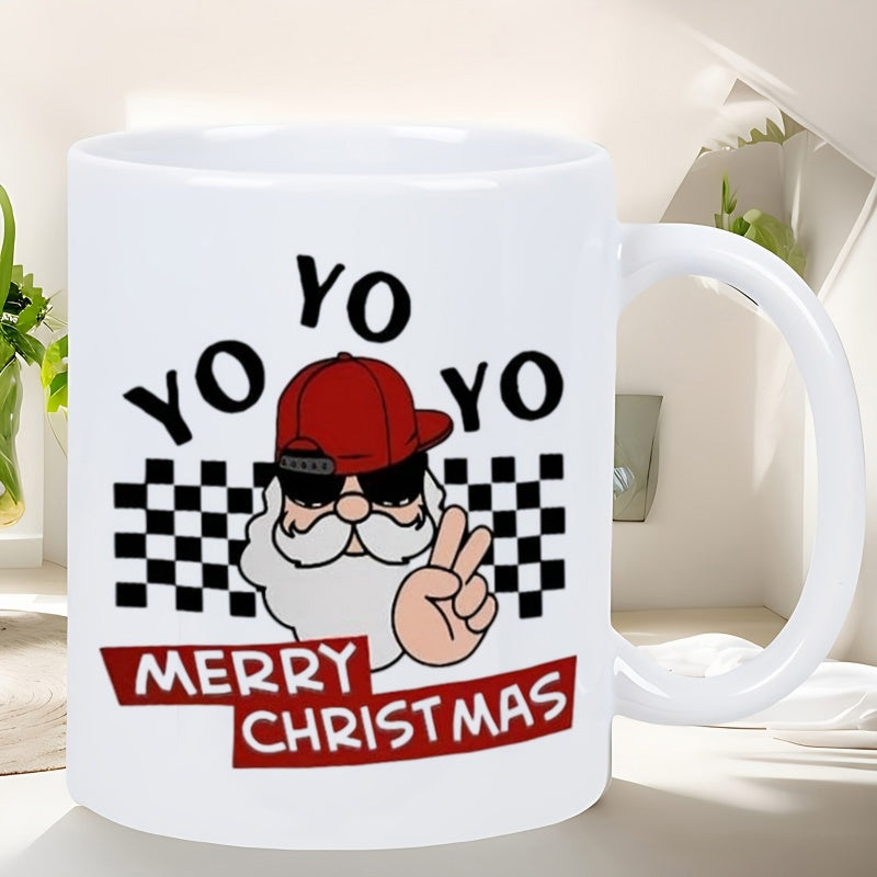 Tailorly White Ceramic 11 oz Mug - Yo Yo Yo Merry Christmas Hip Hop Santa Wearing Red Cap And Sunglasses Santa