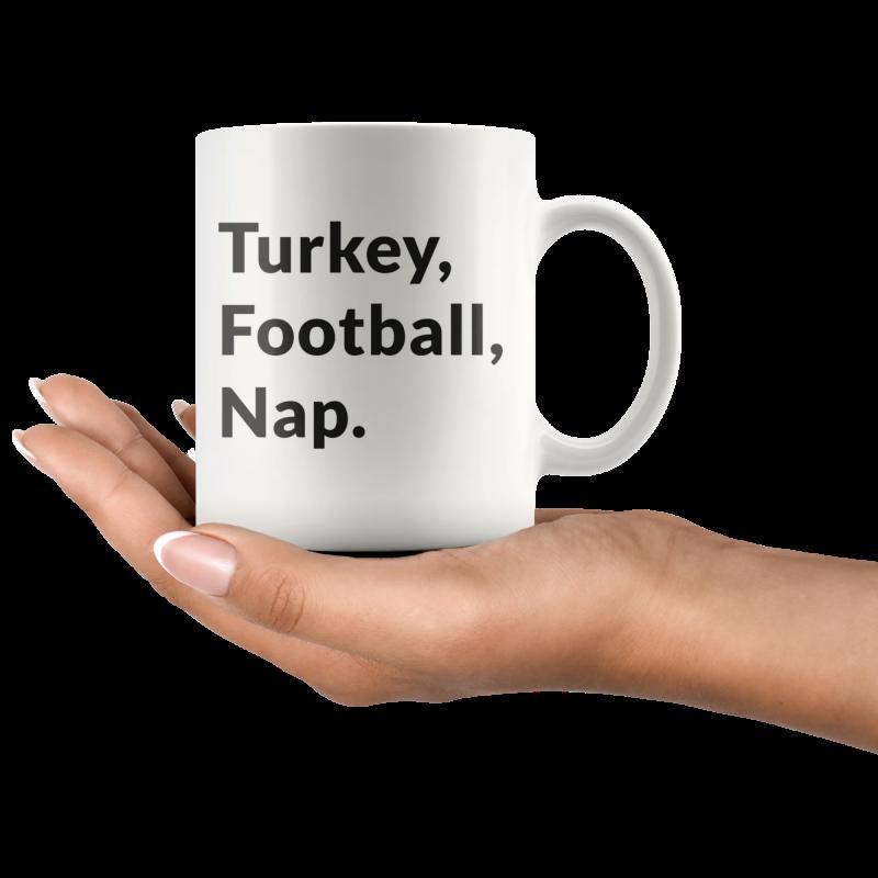 Tailorly White Ceramic 11 oz Mug - Turkey Football Nap Minimalist Modern Bold Black Typography On A Pristine Ceramic Mug