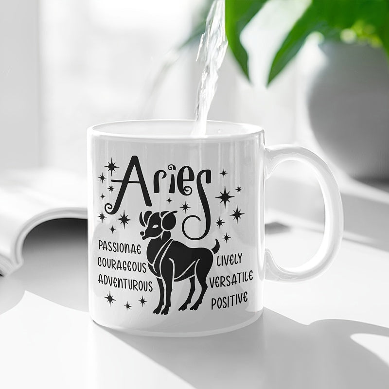 Tailorly White Ceramic 11 oz Mug - Aries Passionate Courageous Adventurous Lively Versatile Positive Majestic Silhouette With Sparkling Stars Among Galactic Night