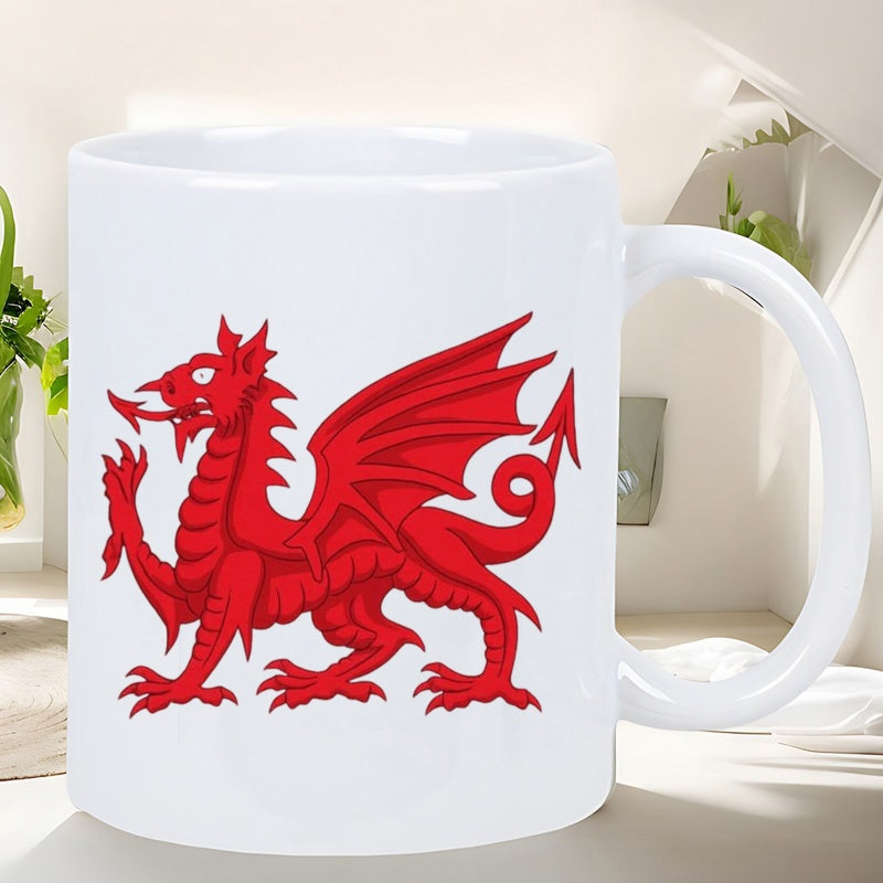 Tailorly White Ceramic 11 oz Mug - Fierce Red Heraldic Creature With Wings And Scales Standing Dragon