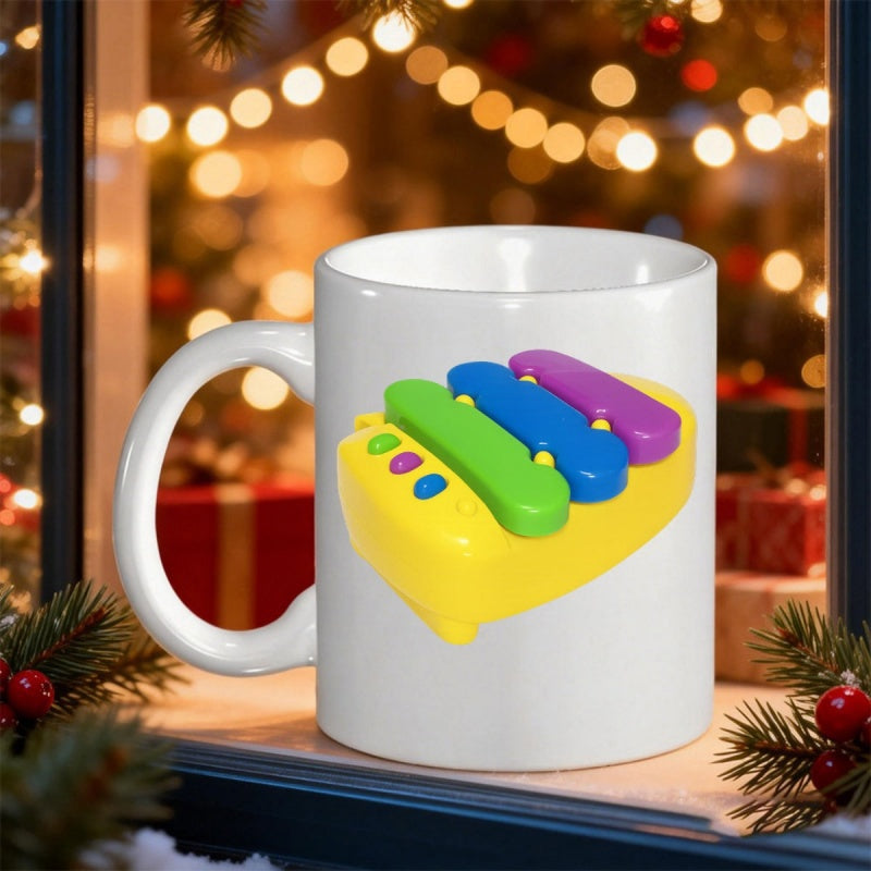 Tailorly White Ceramic 11 oz Mug - Vibrant Colorful Toy Musical Instrument With Rounded Keys On Yellow Base Xylophone