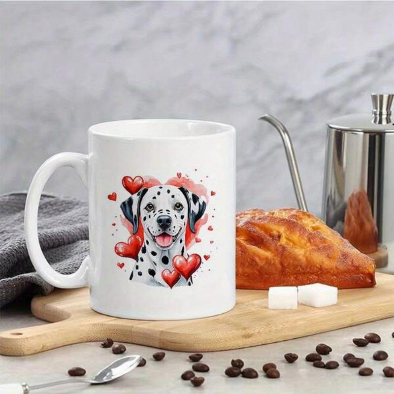 Tailorly White Ceramic 11 oz Mug - Cute Spotted Dalmatian With Vibrant Red Hearts Scattered Around Its Head Dog
