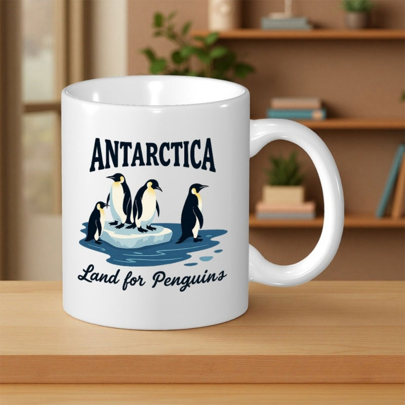 Tailorly White Ceramic 11 oz Mug - Antarctica Land For Penguins Several Adorable Penguins Standing On Floating Ice In Deep Blue Sea Penguin