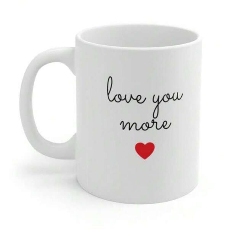 Tailorly White Ceramic 11 oz Mug - Love You More Minimalist Artistic Red Heart Placed Centered On Smooth Surface Heart