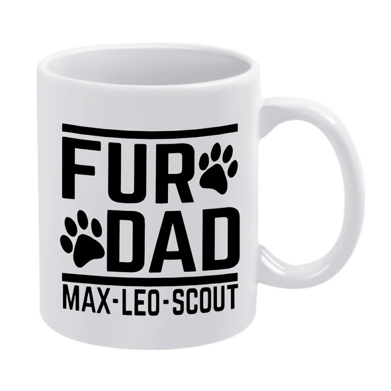 Tailorly White Ceramic 11 oz Mug - Fur Dad Max Leo Scout Bold Minimalist Lettering Displaying Cute Pet Paw Prints With Lines Paw