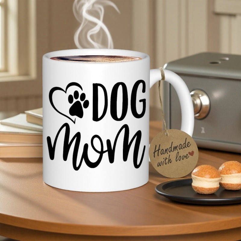 Tailorly White Ceramic 11 oz Mug - Dog Mom Elegant Minimalist Heart With Cute Pet Paw Print Inside Artistic Line Heart