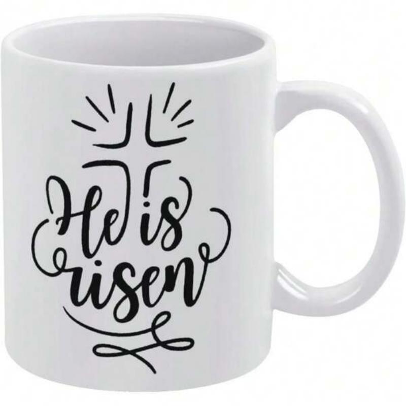 Tailorly White Ceramic 11 oz Mug - He Is Risen Elegant Minimalist Religious Design Featuring Radiant Beams Of Spiritual Hope Cross
