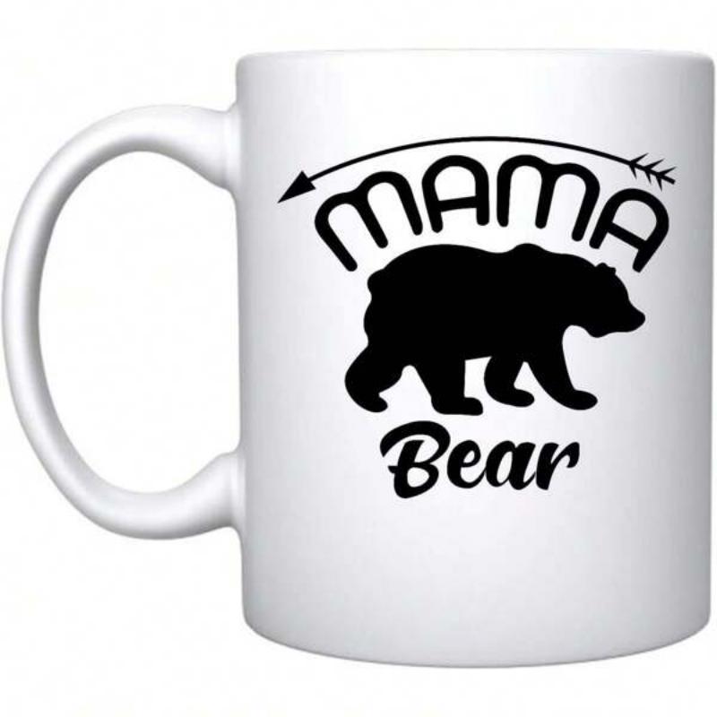 Tailorly White Ceramic 11 oz Mug - Mama Bear Classic Silhouette Of A Wild Walking Forest Animal With Decorative Arrow Bear