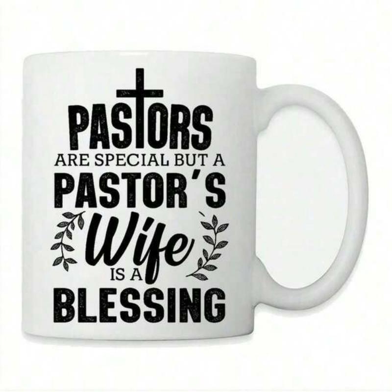Tailorly White Ceramic 11 oz Mug - Pastors Are Special But A Pastor's Wife Is A Blessing Minimalist Black Christian Cross Among Ornate Symmetrical Floral Leaf