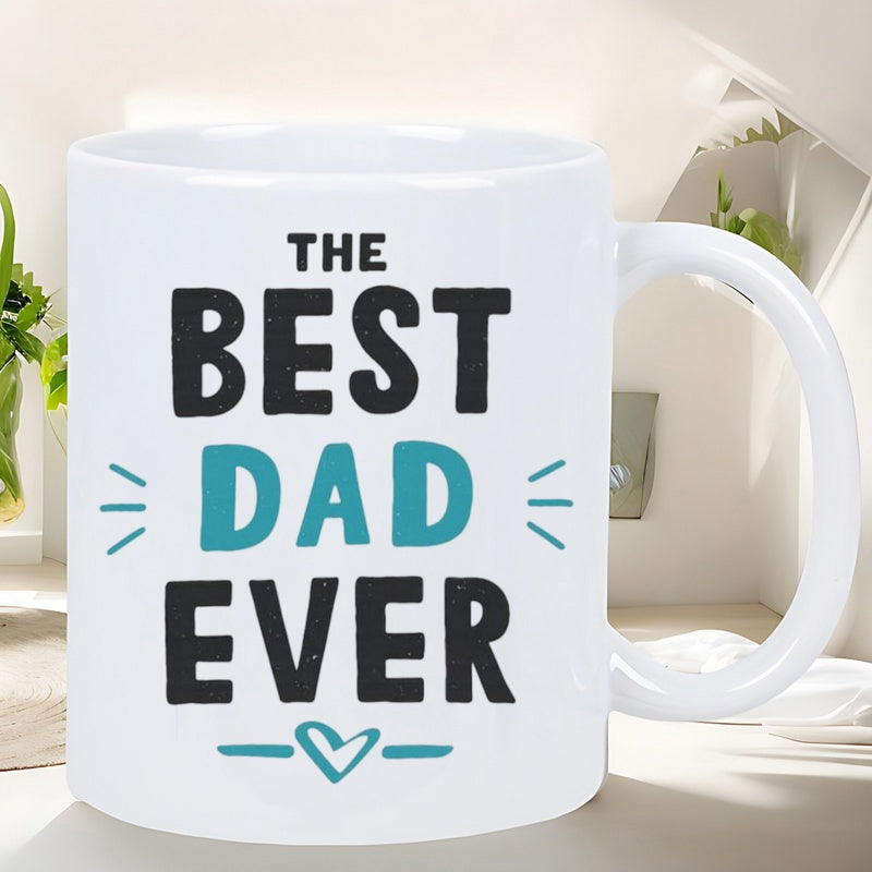 Tailorly White Ceramic 11 oz Mug - The Best Dad Ever Bold Typographic Letters With Small Heart And Minimalist Decorative Accent Mug