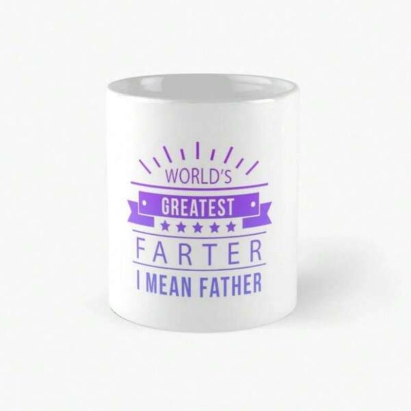 Tailorly White Ceramic 11 oz Mug - Worlds Greatest Farter I Mean Father Purple Typographic Layout Featuring Five Stars And Radiant Header Lines Mug