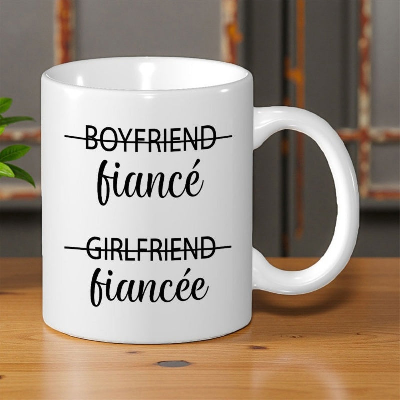 Tailorly White Ceramic 11 oz Mug - Boyfriend Fiancé Girlfriend Fiancée Simple Horizontal Lines Striking Through Common Relationship Terms On Ceramic Mug