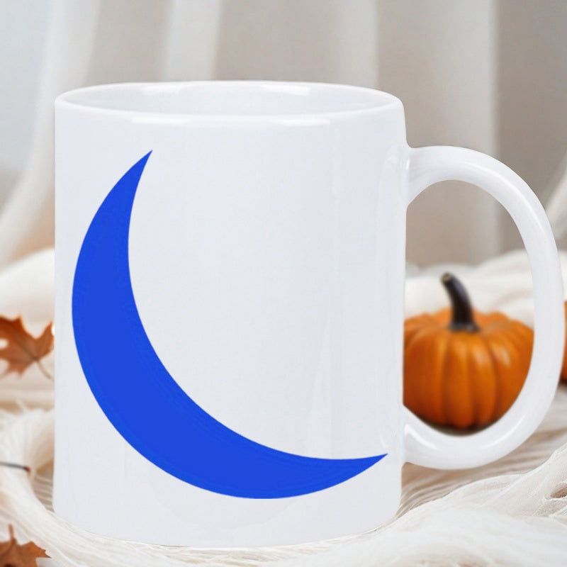 Tailorly White Ceramic 11 oz Mug - Elegant Blue Silhouette Reflecting Serene Night Sky Within Simple Crescent