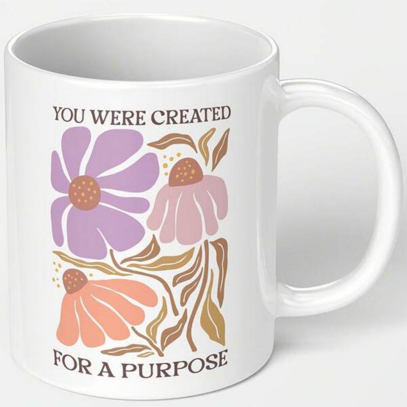 Tailorly White Ceramic 11 oz Mug - You Were Created For A Purpose Artistic Pastel Wildflowers Nestled Among Elegant Earthy Organic Toned Leaves Flower