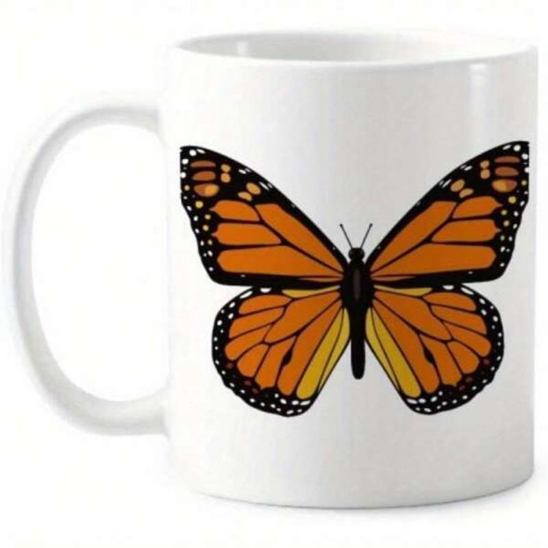 Tailorly White Ceramic 11 oz Mug - Elegant Orange Monarch Wings Spreading Gracefully Over A White Ceramic Background Butterfly