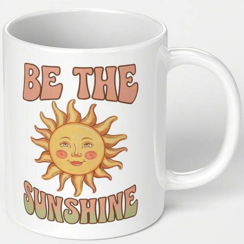 Tailorly White Ceramic 11 oz Mug - Be The Sunshine Vintage Radiant Face Glowing With Warm Retro Artistic Sun
