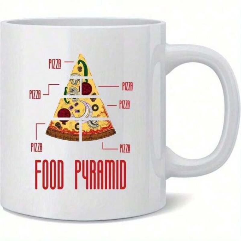 Tailorly White Ceramic 11 oz Mug - Food Pyramid Pizza Delicious Layers Of Cheesy Slices Decorated With Various Colorful Toppings Among Geometric Pizza