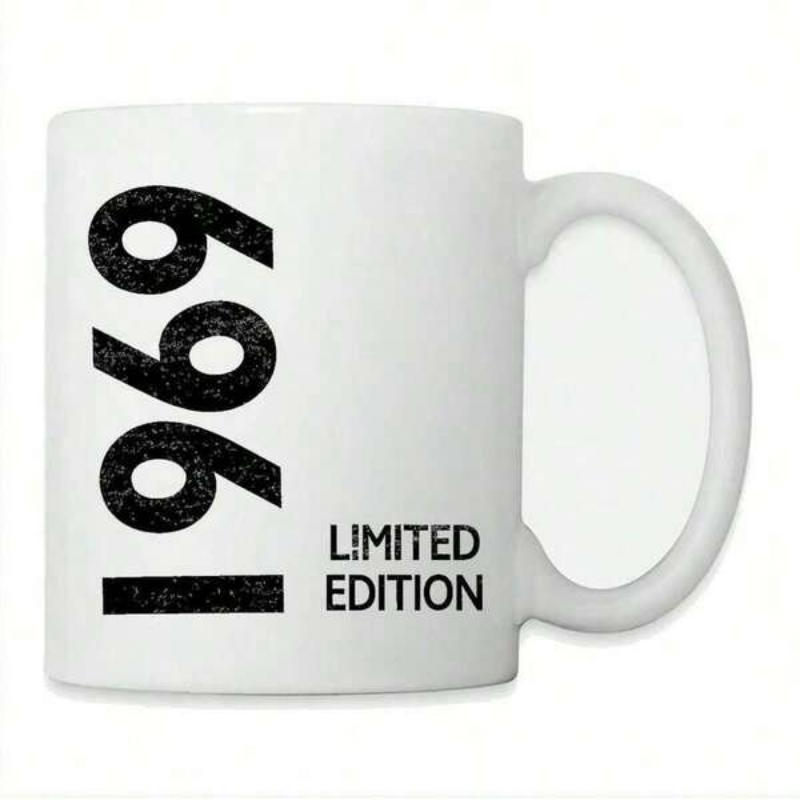 Tailorly White Ceramic 11 oz Mug - 1969 Limited Edition Vintage Distressed Black Text On Smooth Surface Ceramic Mug