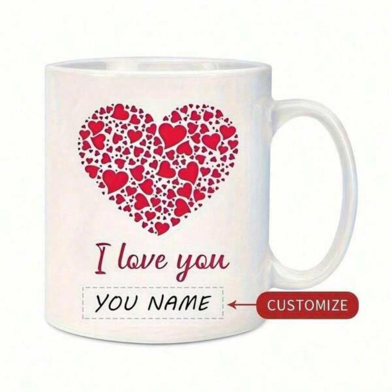 Tailorly White Ceramic 11 oz Mug - I Love You Artistic Cluster Of Small Red Shapes Forming A Large Romantic Heart