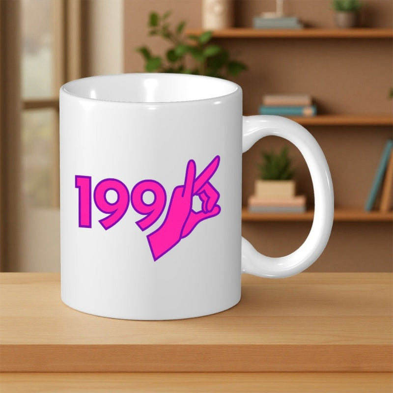Tailorly White Ceramic 11 oz Mug - 199 Vibrant Pink Stylized Hand Gesture With Bold Outlined Numbers Mug