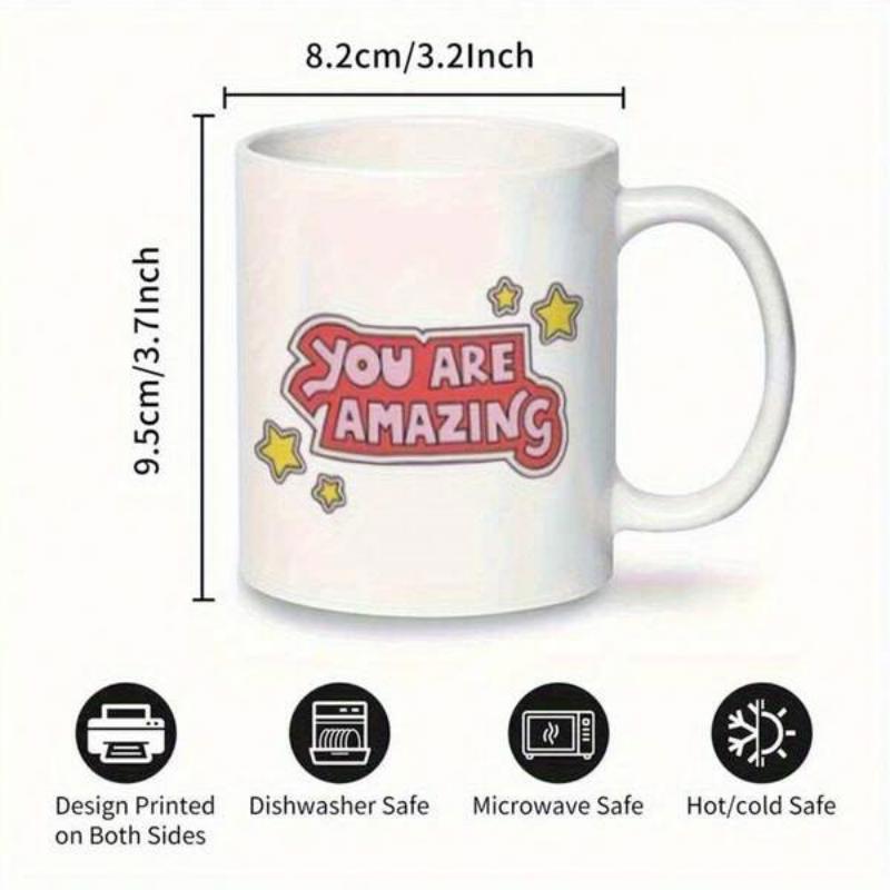 Tailorly White Ceramic 11 oz Mug - You Are Amazing Vibrant Red Bubble Surrounded By Floating Small Yellow Stars Mug