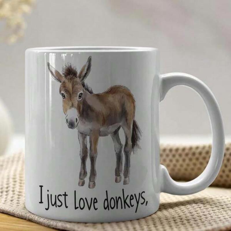Tailorly White Ceramic 11 oz Mug - I Just Love Donkeys Realistic Watercolor Style Farm Animal Standing In Simple White Background Donkey