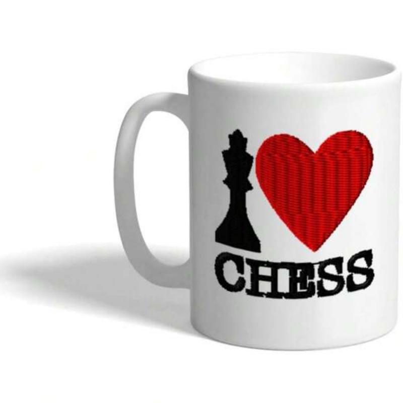 Tailorly White Ceramic 11 oz Mug - Chess Bold Black King Piece With Red Heart Symbol Design Chess