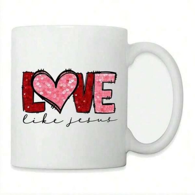 Tailorly White Ceramic 11 oz Mug - Love Like Jesus Vibrant Textured Pink Heart Inside Decorative Stylized Block Letters Mug