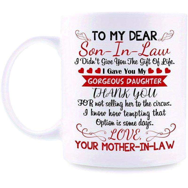 Tailorly White Ceramic 11 oz Mug - To My Dear Son In Law Decorative Heart Accents With Script Typography Featuring Wings And Elegant Swirls Mug