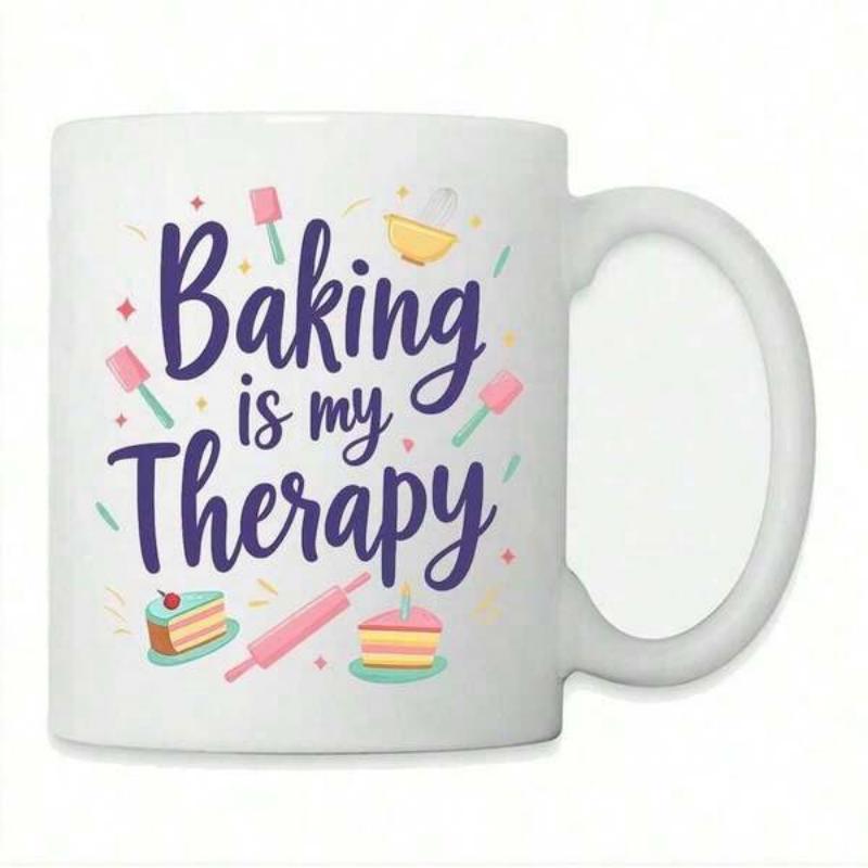 Tailorly White Ceramic 11 oz Mug - Baking Is My Therapy Colorful Sweet Cakes And Kitchen Tools Among Decorative Magical Sprinkles Mug