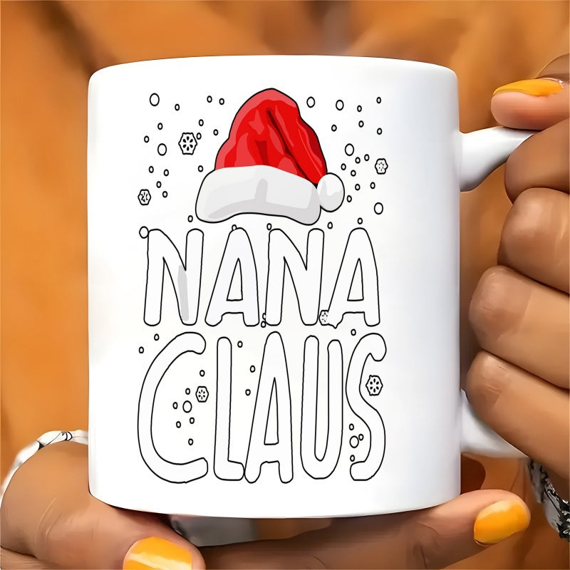 Tailorly White Ceramic 11 oz Mug - Nana Claus Vibrant Red Santa Hat With Festive Snowflakes And Winter Atmosphere Hat
