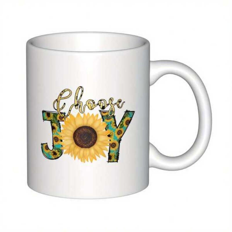 Tailorly White Ceramic 11 oz Mug - Choose Joy Vibrant Yellow Petals With Leopard Patterned Letters And Blooming Center Sunflower