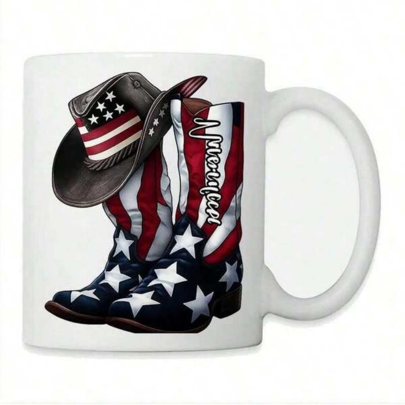 Tailorly White Ceramic 11 oz Mug - Nana Patriotic Stars And Stripes Themed American Flag Inspired Rustic Cowboy Boots