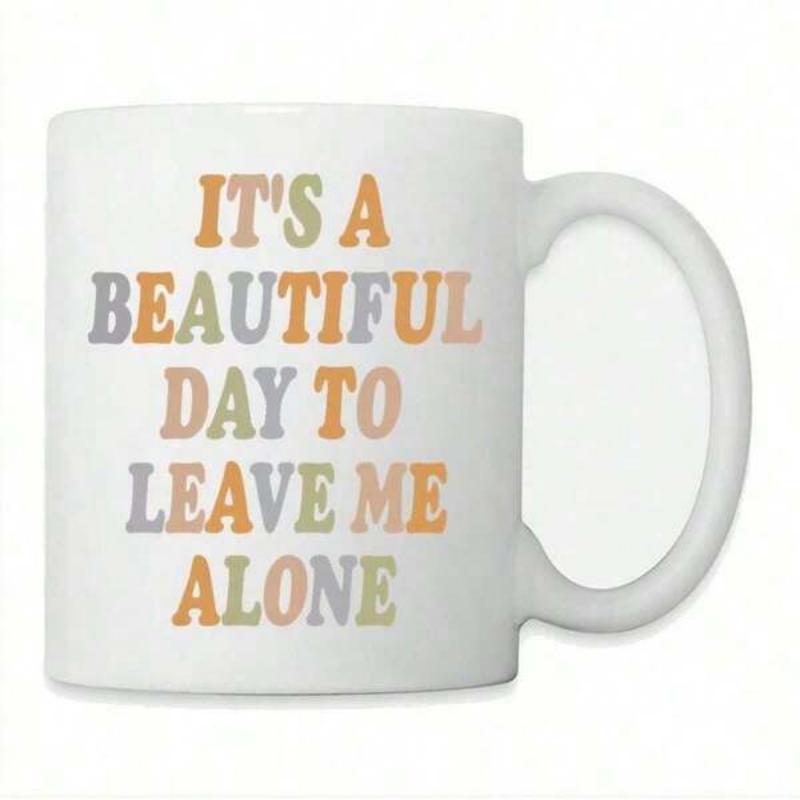 Tailorly White Ceramic 11 oz Mug - Its A Beautiful Day To Leave Me Alone Minimalist White Ceramic Vessel Featuring Retro Colorful Block Lettering Typography Mug