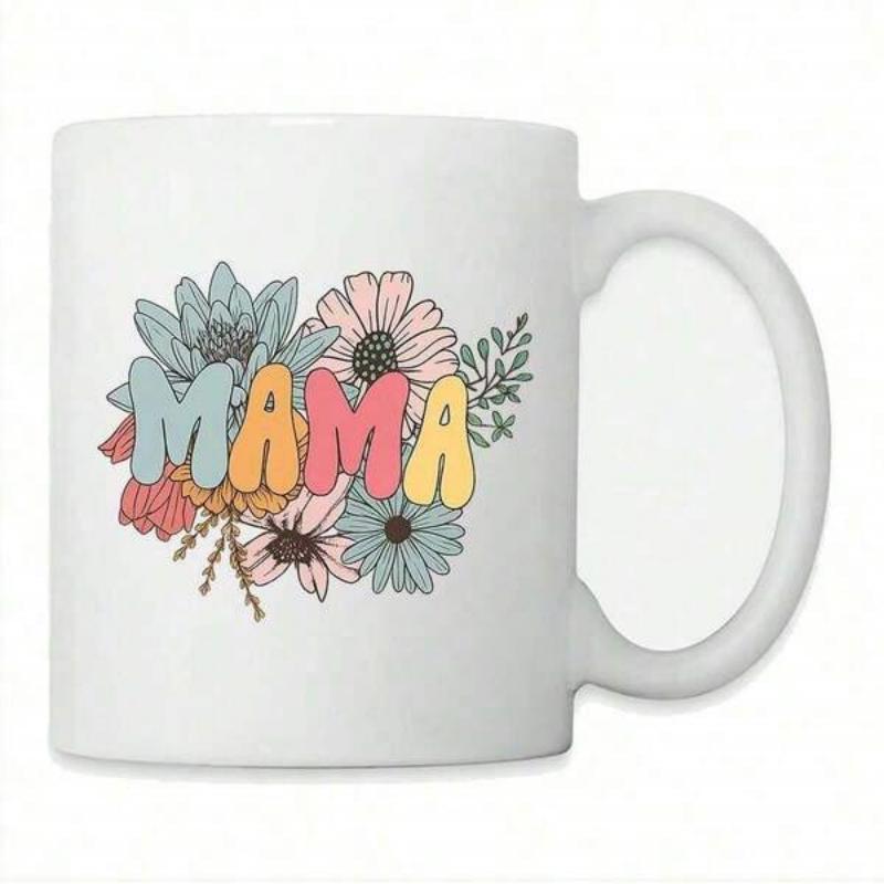 Tailorly White Ceramic 11 oz Mug - Mama Colorful Retro Spring Garden Design Featuring Beautiful Hand Drawn Daisy Flower