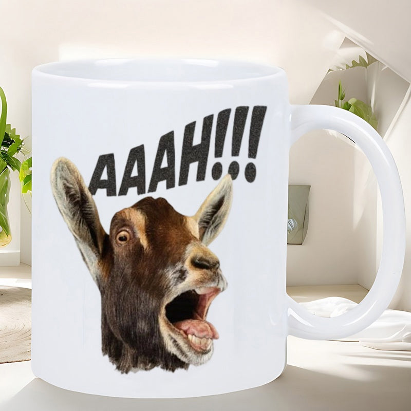 Tailorly White Ceramic 11 oz Mug - AAAH Funny Screaming Farm Animal With Mouth Wide Open In Hysterical Expression Goat