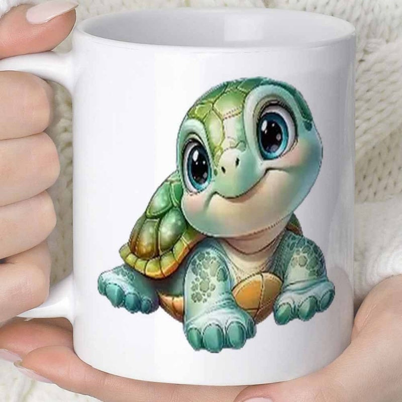 Tailorly White Ceramic 11 oz Mug - Adorable Green Baby Sea Turtle With Large Expressive Eyes Turtle