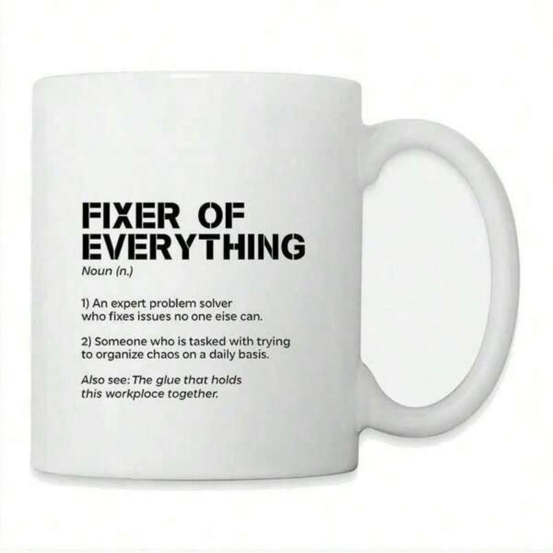 Tailorly White Ceramic 11 oz Mug - Fixer Of Everything Minimalist Bold Typography Styled Like A Professional Dictionary Definition Text