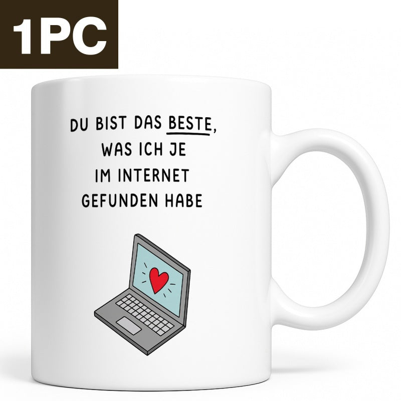 Tailorly White Ceramic 11 oz Mug - Simple Minimalist Illustration Featuring A Red Heart On Screen Laptop
